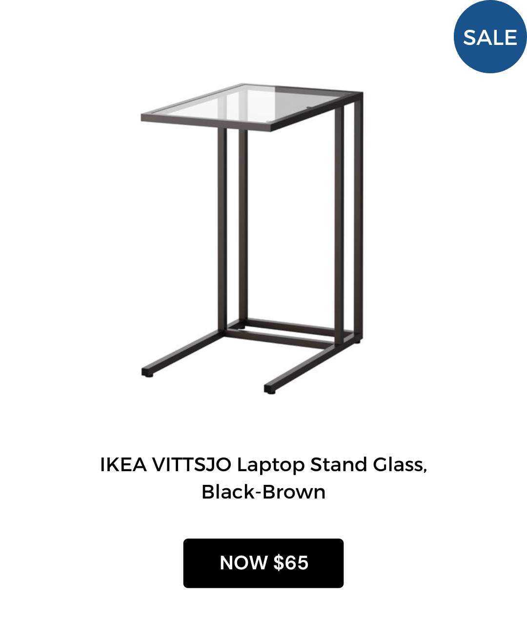 IKEA VITTSJO Laptop Stand Glass, 35x65cm, Black-Brown